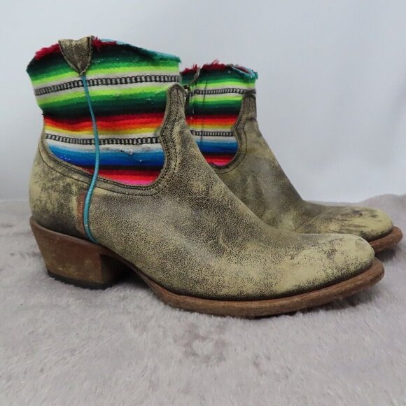 Macie Bean Shoes - Macie Bean Fiesta Chiquita Leather Ankle Boots Booties 9 M Serape Distressed